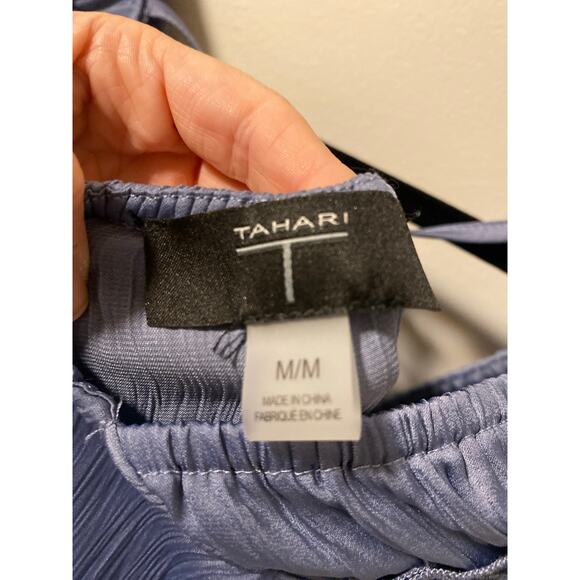 T TAHARI Airflow Ruffle Tiered Midi Dress In Slate-Size M - Picture 7 of 7